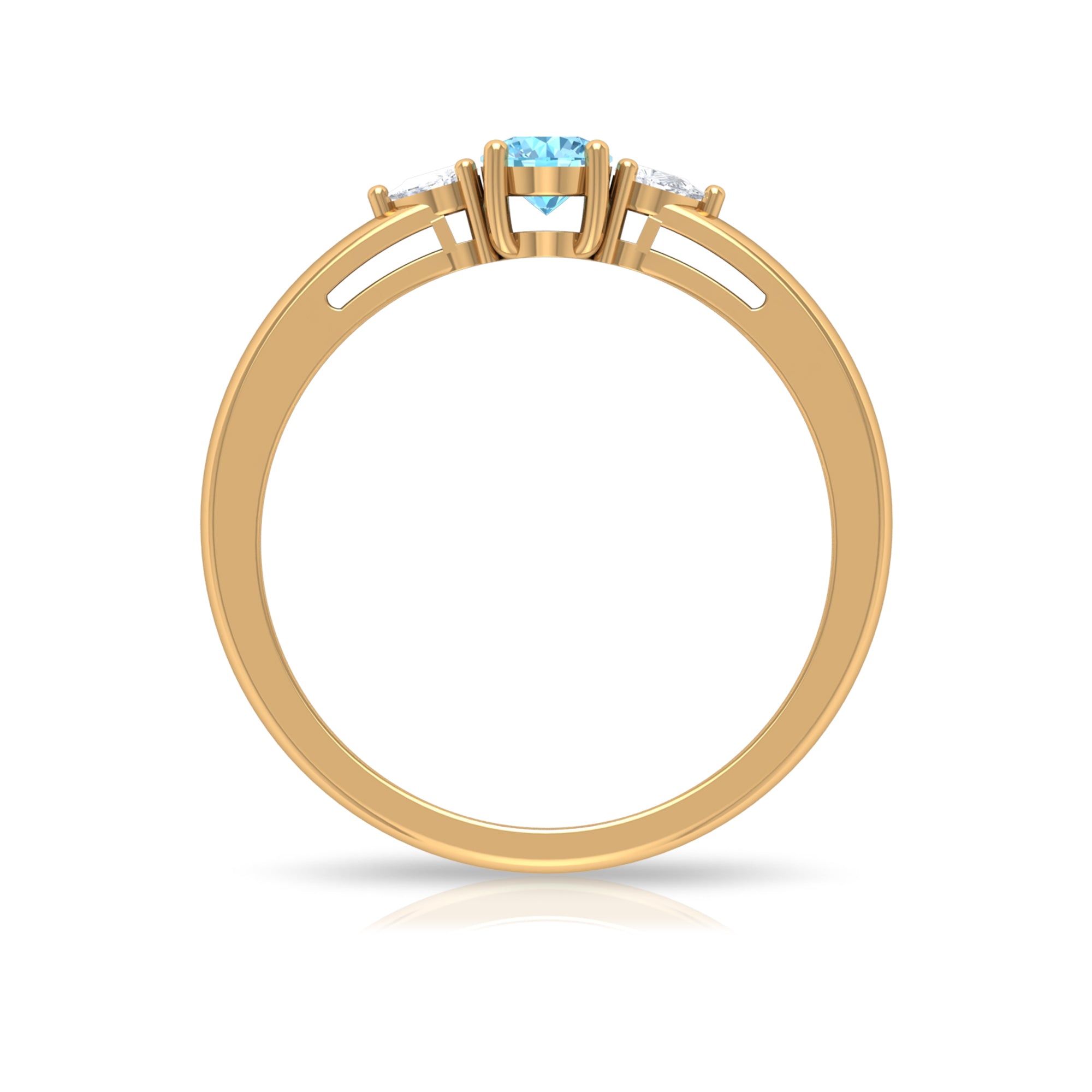 Aquamarine and Diamond Three Stone Promise Ring Aquamarine - ( AAA ) - Quality - Rosec Jewels