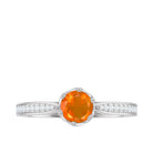 Genuine Fire Opal Solitaire Engagement Ring with Diamond Fire Opal - ( AAA ) - Quality - Rosec Jewels