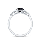 Lab-Created Black Diamond Flower Engagement Ring with Diamond Lab Created Black Diamond - ( AAAA ) - Quality - Rosec Jewels