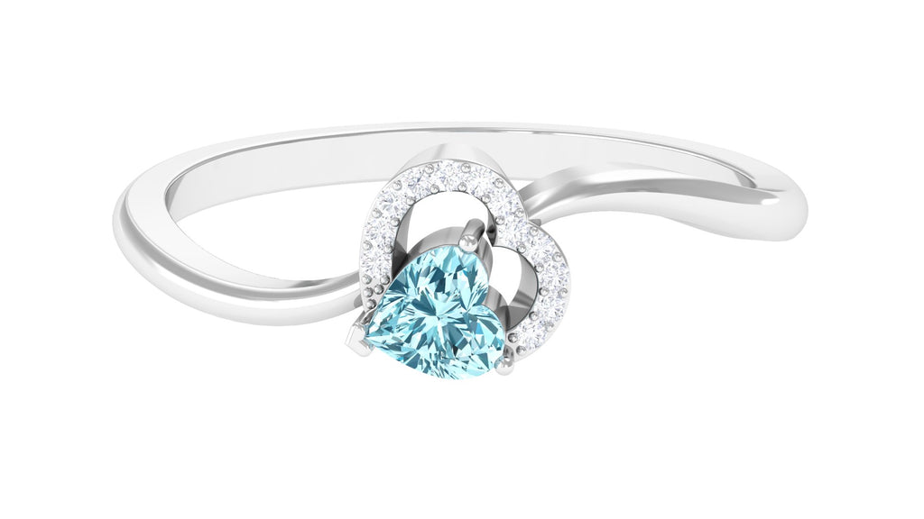 1/4 CT Aquamarine Heart Promise Ring with Diamond Aquamarine - ( AAA ) - Quality - Rosec Jewels