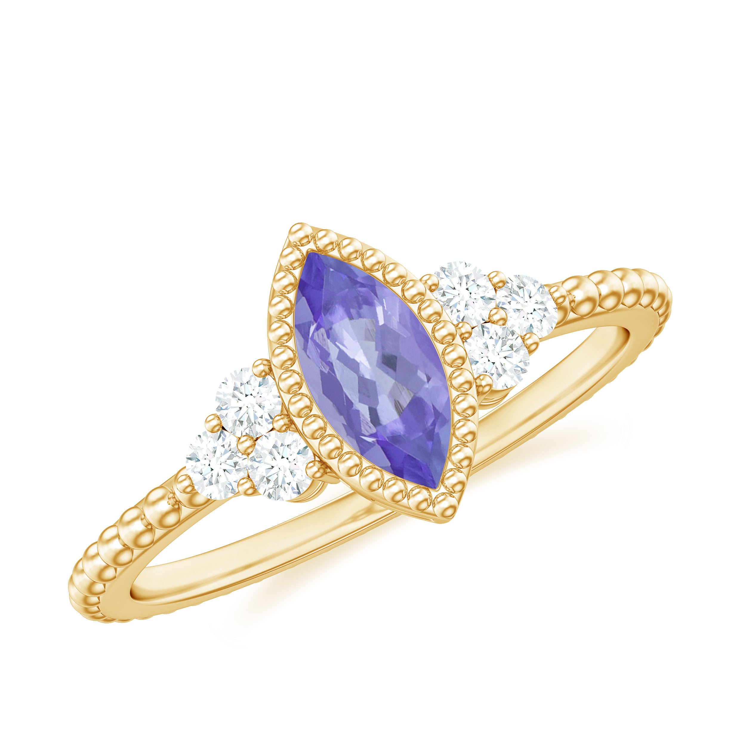 1 CT Marquise Tanzanite Solitaire Promise Ring with Diamond Trio Tanzanite - ( AAA ) - Quality - Rosec Jewels
