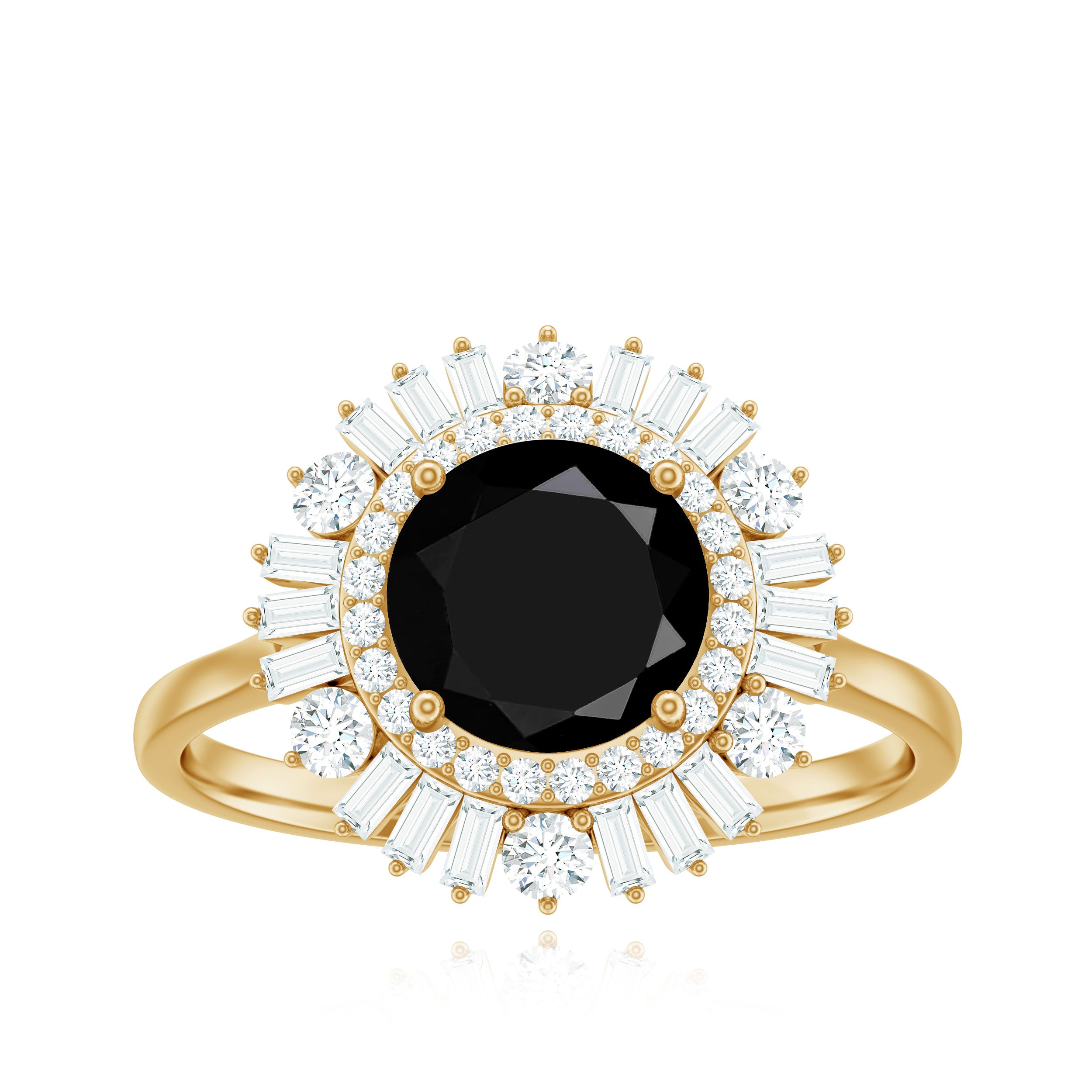 2.50 CT Round Black Spinel Cocktail Ring with Moissanite Double Halo Black Spinel - ( AAA ) - Quality - Rosec Jewels