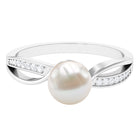 Solitaire Freshwater Pearl and Diamond Infinity Ring Freshwater Pearl - ( AAA ) - Quality - Rosec Jewels
