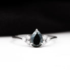 1 CT Pear Shaped Created Black Diamond Solitaire Ring with Diamond Lab Created Black Diamond - ( AAAA ) - Quality - Rosec Jewels