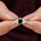1 CT Pear Shaped Created Black Diamond Solitaire Ring with Diamond Lab Created Black Diamond - ( AAAA ) - Quality - Rosec Jewels