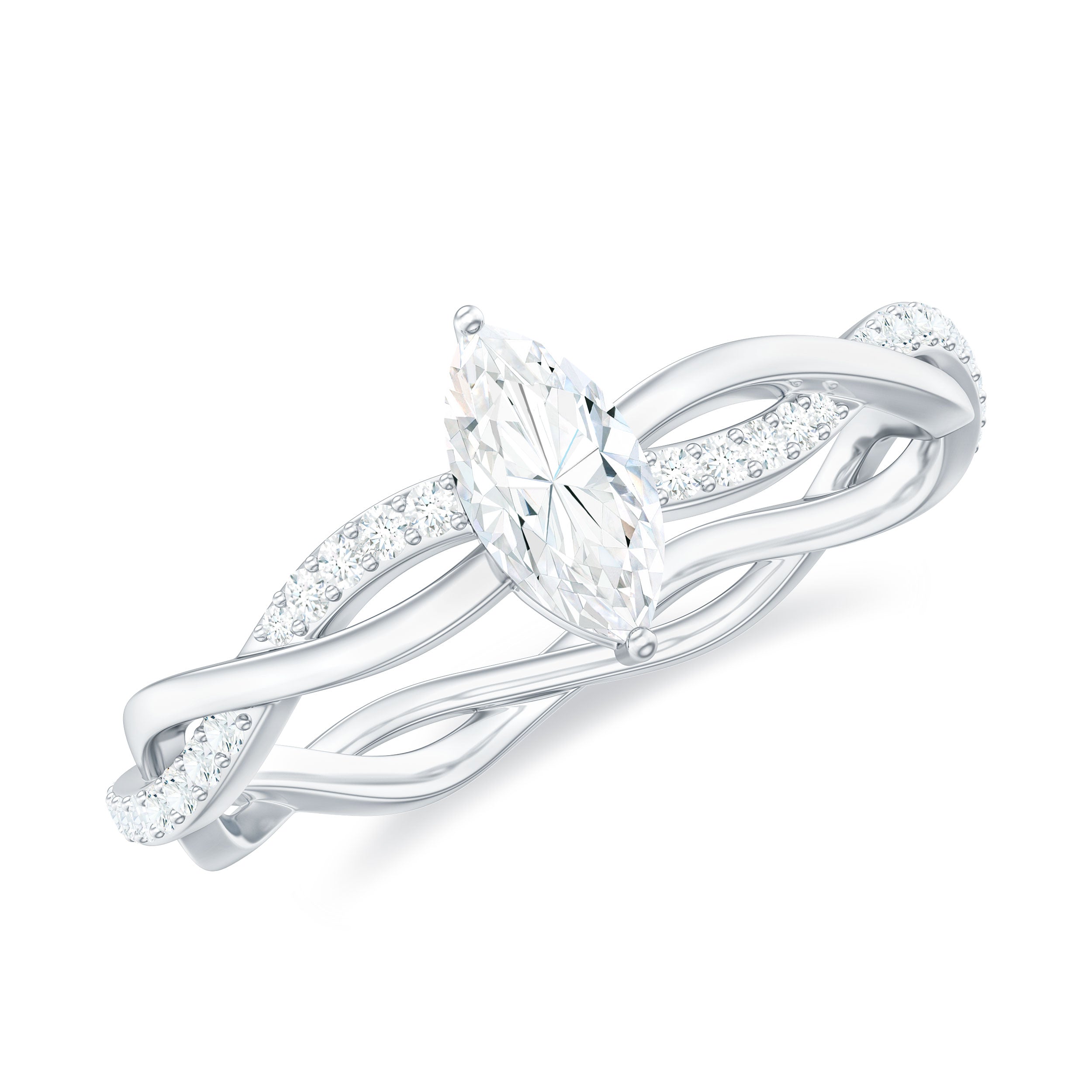 Marquise Cut Moissanite Solitaire Braided Promise Ring Moissanite - ( D-VS1 ) - Color and Clarity - Rosec Jewels